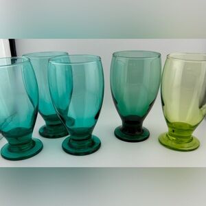 5 Cristar Copa Lexington Lime & 2 Aqua Glasses & 1 dark green 12oz 5.5”